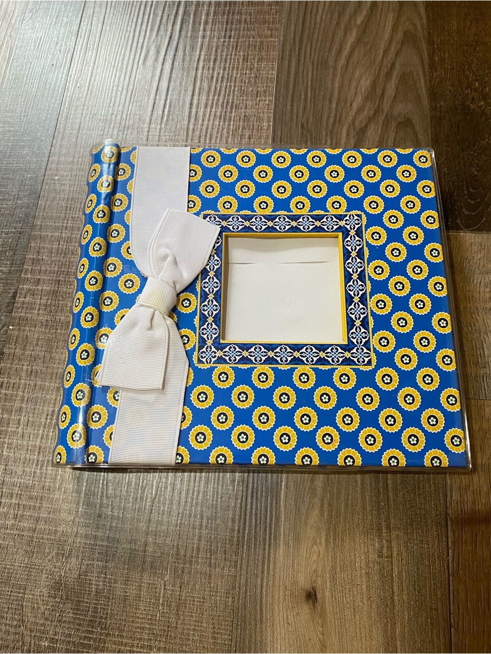 Vera Bradley Blue and Yellow Floral Photo Album with White Bow Accent